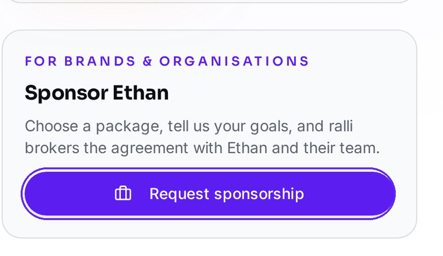 The Request sponsorship button highlighted in the sponsor panel on a ralli athlete profile